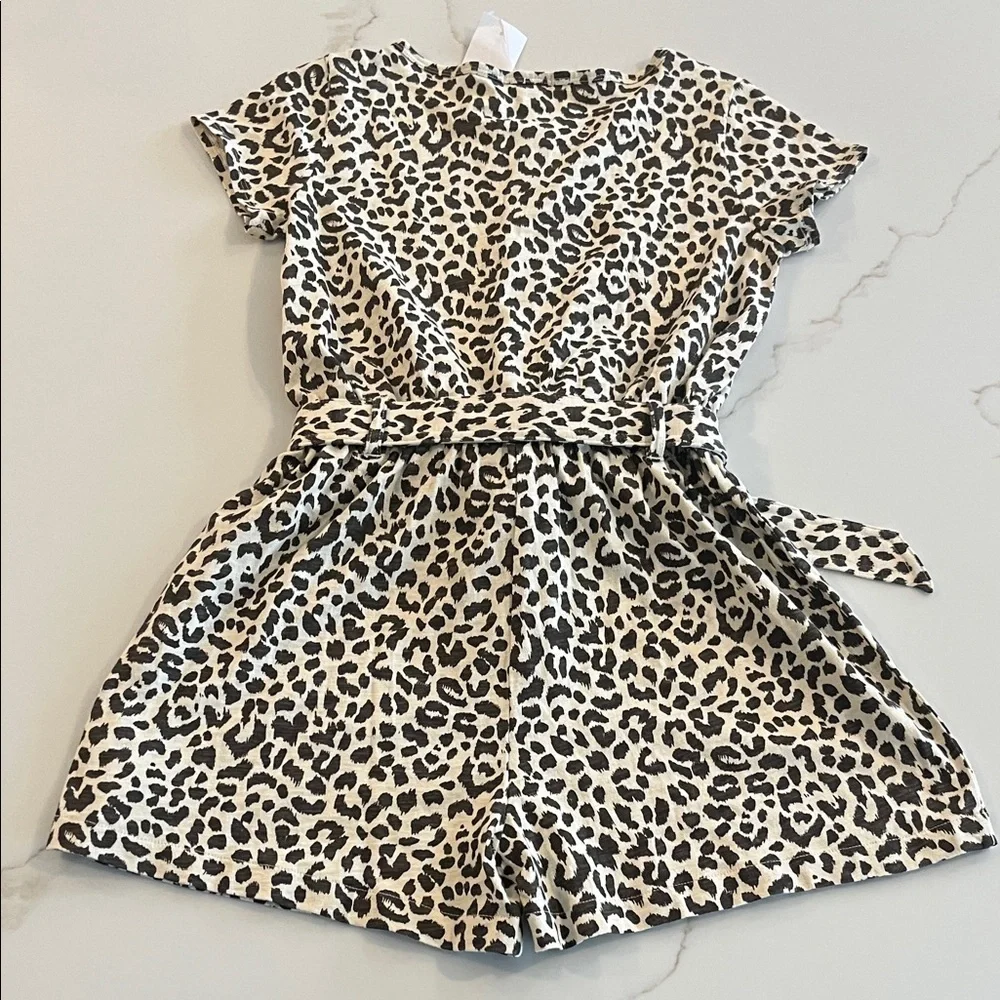 Crewcuts NEW Girls' Leopard Print Short Sleeve Romper in Black and Cream